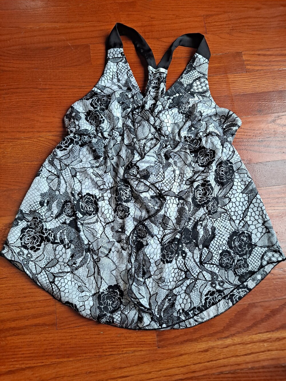 Desigual Black and White Lace-Print Racerback Camisole